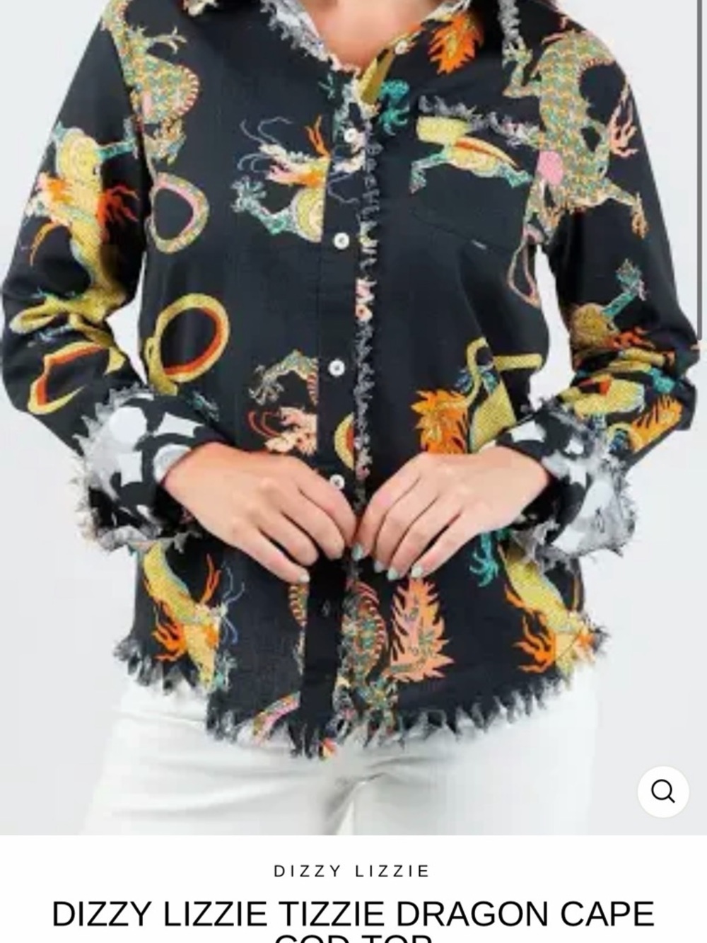 Tizzie Black Dragon Print Button-Up Shirt Medium. Worn once - Picture 7 of 7